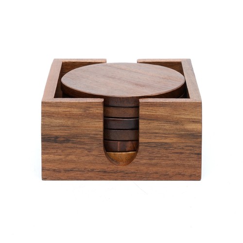 Wooden round coasters set - wooden,
