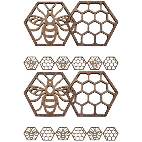 Hexagonal wood coasters 16pcs - wood,