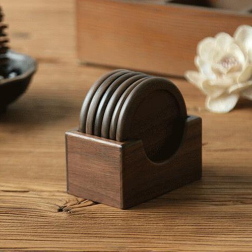 6pc wooden coasters set black - wooden,