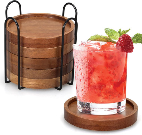 Wooden drink coasters - set, of