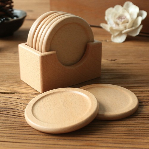 6pc wooden coasters set black - coasters,