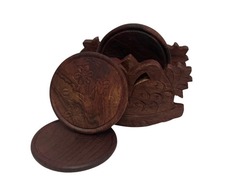 Wooden coaster set 6pcs with - 6pcs,